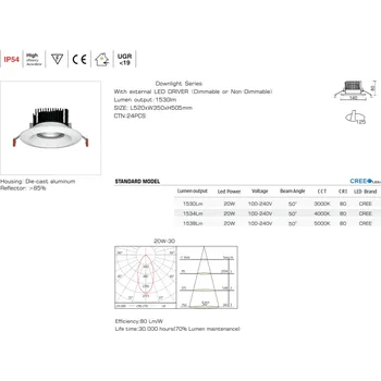 COB 20W CREE / PHILIPS downlight pro montážní místnost