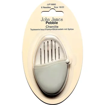 Nástroj na niť a příze Jehly ruční č. 18 až č. 22 vyšívací ostré v pouzdru (Ostré vyšívací ruční jehly (stramín) s ostrou špičkou a větším očkem. 6 ks vel. 18-22. Délka jehel 40,5-48,5 mm, průměr jehel 0,94-1,27 mm.)