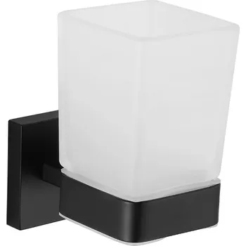 Závěsný hranatý držák kartáčků MAXMAX MEXEN VOX - kov/sklo - černý matný, 707038-70