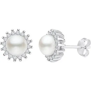 Náušnice Decentní stříbrné náušnice VERA s přírodní bílou perlou a s puzetou LPS1166EP
