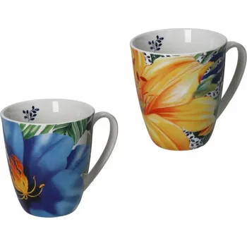 Sada dvou porcelánových hrnků 90 ml GGG BRANDANI (barva - porcelán,oranžový a modrý květ)