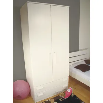 Šatní skříň bílá pološatní kombinovaná skříň masiv ZIBE 200x90x58 (bílá pološatní prostorná skříň z masivu)