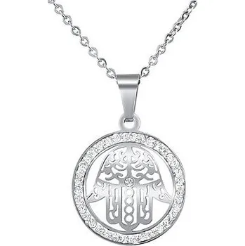 Řetízek Náhrdelník s přívěskem z chirurgické oceli ruky Fátimy s křišťálem KMM39914N