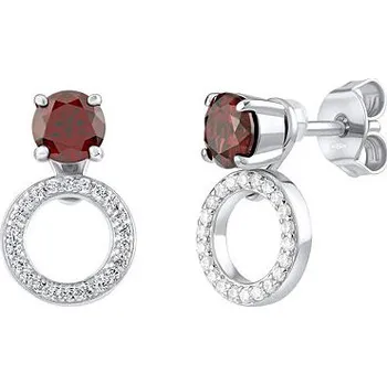 Náušnice Stříbrné náušnice Cheryl s pravým přírodním Granátem a čirými Brilliance Zirconia ve tvaru kruhu MWE13404G