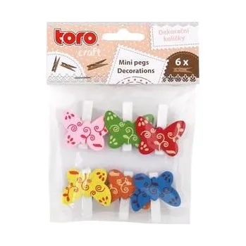 Toro Dekorační kolíčky dřevo 3,5 cm 6ks motýl 267081