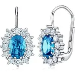 Stříbrné náušnice Kate se syntetickým modrým topazem oválného tvaru SILVEGOB31571-B