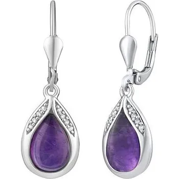 Náušnice Stříbrné náušnice visací s přírodním fialovým Ametystem JST13327EAM