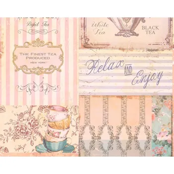 Tapeta Vliesová vintage tapeta do kuchyně čajová koláž růžová, modrá 387271 / Tapety na zeď 38727-1 PintWalls (0,53 x 10,05 m) A.S.Création