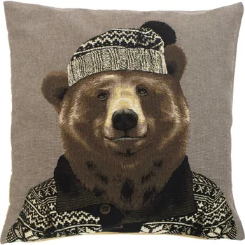 Dekorativní polštářek Gobelínový polštář Medvěd s čepicí - 45*15*45 cm