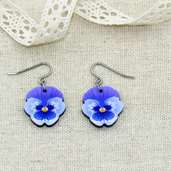 Náušnice art-wood.cz Visací náušnice - Macešky modré