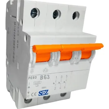Jistič Jistič třípólový charakteristika B, 63A, 6kA (SEZ PE 63-B 63A)