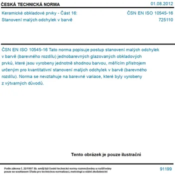 ČSN EN ISO 10545-16 - Keramické obkladové prvky - Část 16: Stanovení malých odchylek v barvě - Tisk