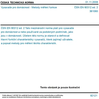 ČSN EN 60312 ed. 2 - Vysavače pro domácnost - Metody měření funkce - Tisk