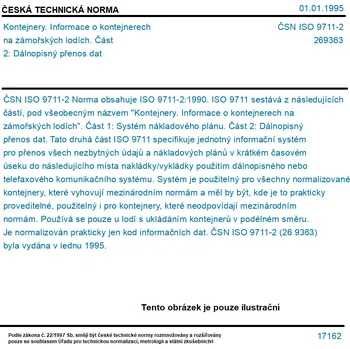 ČSN ISO 9711-2 - Kontejnery. Informace o kontejnerech na zámořských lodích. Část 2: Dálnopisný přenos dat - Tisk