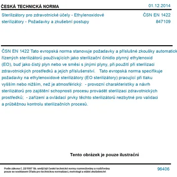 ČSN EN 1422 - Sterilizátory pro zdravotnické účely - Ethylenoxidové sterilizátory - Požadavky a zkušební postupy - Tisk