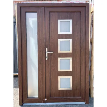 Vchodové dveře SOFT vchodové plastové dvoukřídlé dveře MNICHOV, 140x200 cm, ořech/bílá (dvoukřídlé plastové dveře 140x200 cm)