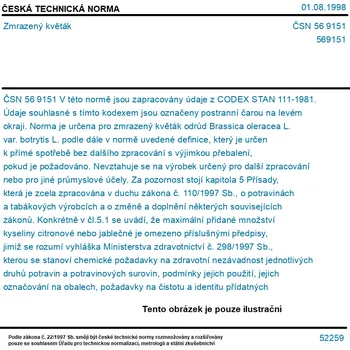 ČSN 56 9151 - Zmrazený květák - Tisk