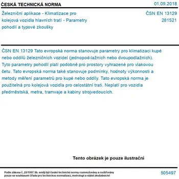 Technika ČSN EN 13129 - Železniční aplikace - Klimatizace pro kolejová vozidla hlavních tratí - Parametry pohodlí a typové zkoušky - Tisk
