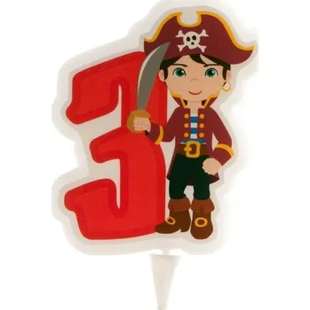 Dortová svíčka Pirátská party - Svíčka dortová číslo 3 Pirát 7 cm
