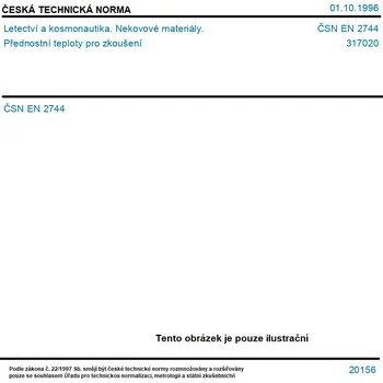 ČSN EN 2744 - Letectví a kosmonautika. Nekovové materiály. Přednostní teploty pro zkoušení - Tisk