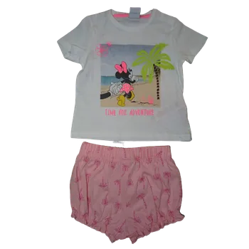 Dívčí baby letní set s Minnie, bílé tričko a růžové kraťásky s palmami. 68
