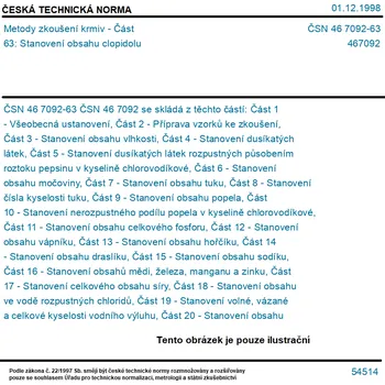 ČSN 46 7092-63 - Metody zkoušení krmiv - Část 63: Stanovení obsahu clopidolu - Tisk