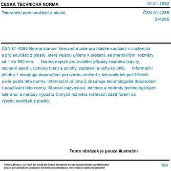 ČSN 01 4265 - Toleranční pole součástí z plastů - Tisk