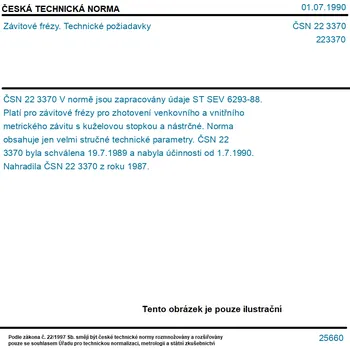 ČSN 22 3370 - Závitové frézy. Technické požiadavky - Tisk