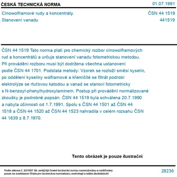 ČSN 44 1519 - Cínowolframové rudy a koncentráty. Stanovení vanadu - Tisk