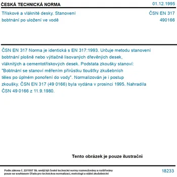 ČSN EN 317 - Třískové a vláknité desky. Stanovení bobtnání po uložení ve vodě - Tisk