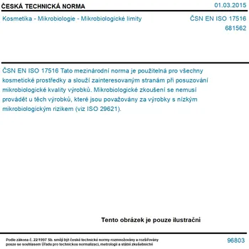 ČSN EN ISO 17516 - Kosmetika - Mikrobiologie - Mikrobiologické limity - Tisk