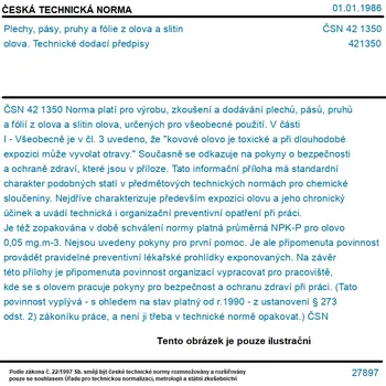 ČSN 42 1350 - Plechy, pásy, pruhy a fólie z olova a slitin olova. Technické dodací předpisy - Tisk