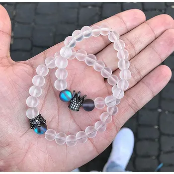 Souprava šperků B-TOP Náramek z přírodních kamenných korálků Yin Yang Koruna transparentní/ šedá