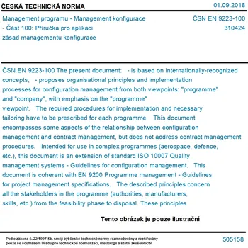 ČSN EN 9223-100 - Management programu - Management konfigurace - Část 100: Příručka pro aplikaci zásad managementu konfigurace - Tisk