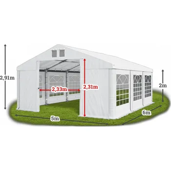 Zahradní stavba Párty stan 5x6x2m střecha PVC 560g/m2 boky PVC 500g/m2 konstrukce ZIMA Šedá Zelená Červená