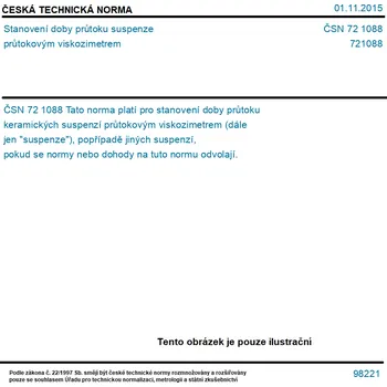 ČSN 72 1088 - Stanovení doby průtoku suspenze průtokovým viskozimetrem - Tisk