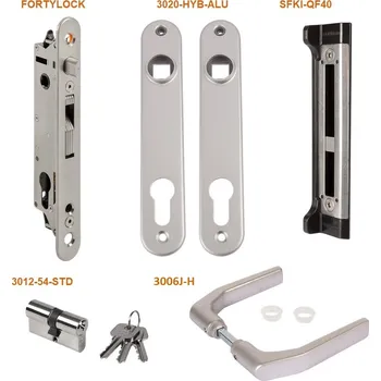 Dveřní kování LOCINOX® sada FORTYSET na zamykání křídlové branky (štítek, doraz, cylindrická vložka, klika), pro profil 40x40 mm