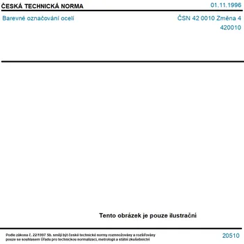 ČSN 42 0010 Změna 4 - Barevné označování ocelí - Tisk