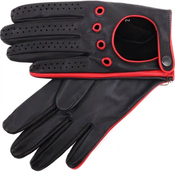 Rukavice Špongr Pánské kožené řidičské rukavice PRESTON černé s červenými detaily Velikost: 11 1/2"