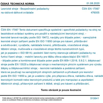 ČSN EN 17067 - Lesnické stroje - Bezpečnostní požadavky na rádiové dálkové ovládače - Tisk