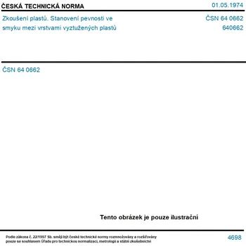 ČSN 64 0662 - Zkoušení plastů. Stanovení pevnosti ve smyku mezi vrstvami vyztužených plastů - Tisk