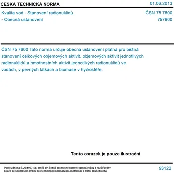 ČSN 75 7600 - Kvalita vod - Stanovení radionuklidů - Obecná ustanovení - Tisk