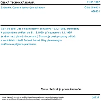 ČSN 05 6931 - Zváranie. Oprava liatinových odliatkov - Tisk