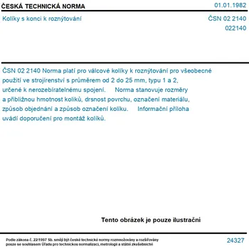 ČSN 02 2140 - Kolíky s konci k roznýtování - Tisk