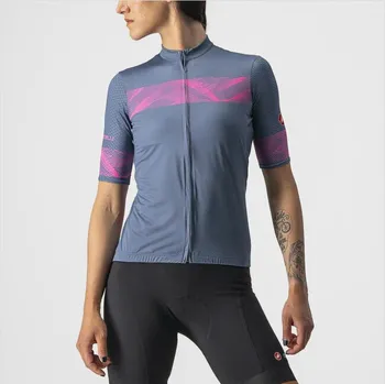 cyklistický dres Castelli FENICE JERSEY / light steel blue/pink fluo Velikost: L
