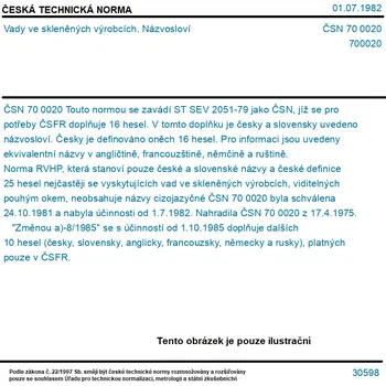 ČSN 70 0020 - Vady ve skleněných výrobcích. Názvosloví - Tisk