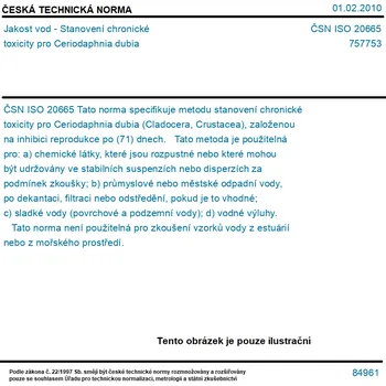 ČSN ISO 20665 - Jakost vod - Stanovení chronické toxicity pro Ceriodaphnia dubia - Tisk