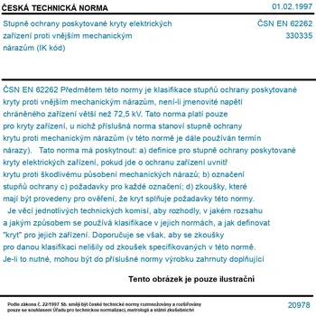 ČSN EN 62262 - Stupně ochrany poskytované kryty elektrických zařízení proti vnějším mechanickým nárazům (IK kód) - Tisk