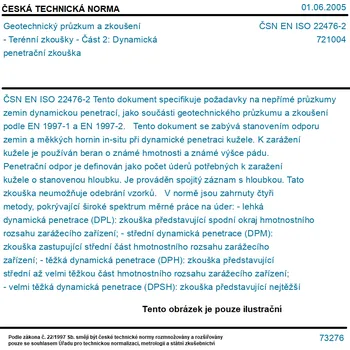 ČSN EN ISO 22476-2 - Geotechnický průzkum a zkoušení - Terénní zkoušky - Část 2: Dynamická penetrační zkouška - Tisk