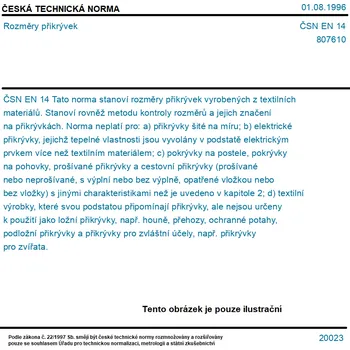 ČSN EN 14 - Rozměry přikrývek - Tisk
